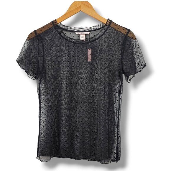 Victorias Secret Sheer Top Black Polka Dot Mesh XS Sexy Whimsigoth Vampy NEW - Picture 6 of 11